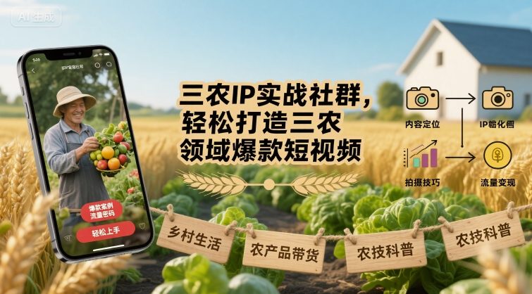 三农IP实战社群，轻松打造三农领域爆款短视频-吾爱创业网