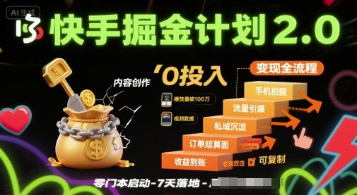 快手掘金计划2.0，快手电商变现全流程，简单可复制，0投入-吾爱创业网