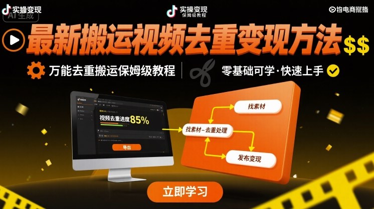 最新搬运视频去重变现方法，万能去重搬运保姆级教程-吾爱创业网