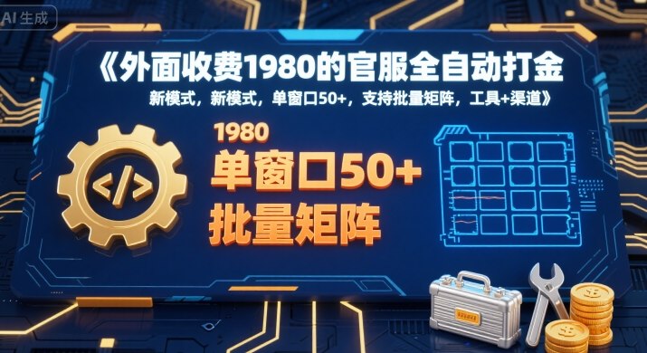 外面收费1980的官服全自动打金，新模式，单窗口50+，支持批量矩阵，工具+渠道【揭秘】-吾爱创业网