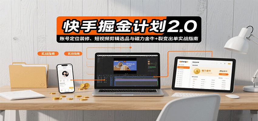快手掘金计划2.0，账号定位装修、短视频剪辑选品与磁力金牛+裂变出单实战指南-吾爱创业网
