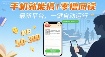 手机就能搞！零撸阅读挂G，最新平台，一键自动运行，随时随地挣，单日50-3张+【揭秘】-吾爱创业网