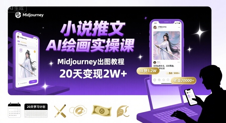 小说推文干货分享之AI绘画MJ出图实操课，用Midjourney做小说推文，20天挣2w-吾爱创业网