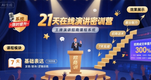 21天在线演讲密训营，王牌演讲招商课程系统-吾爱创业网