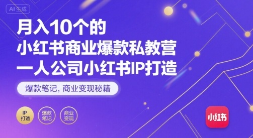 月入10个的小红书商业爆款私教营，一人公司小红书IP打造，爆款笔记，商业变现秘籍-吾爱创业网
