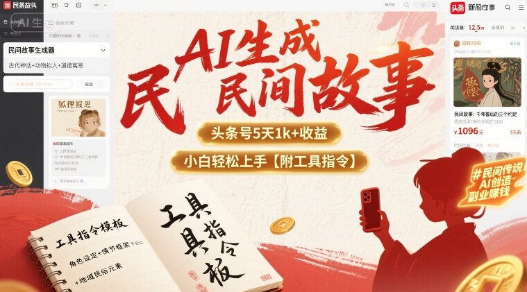 AI生成民间故事，头条号5天1k+，小白轻松上手【附工具指令】-吾爱创业网