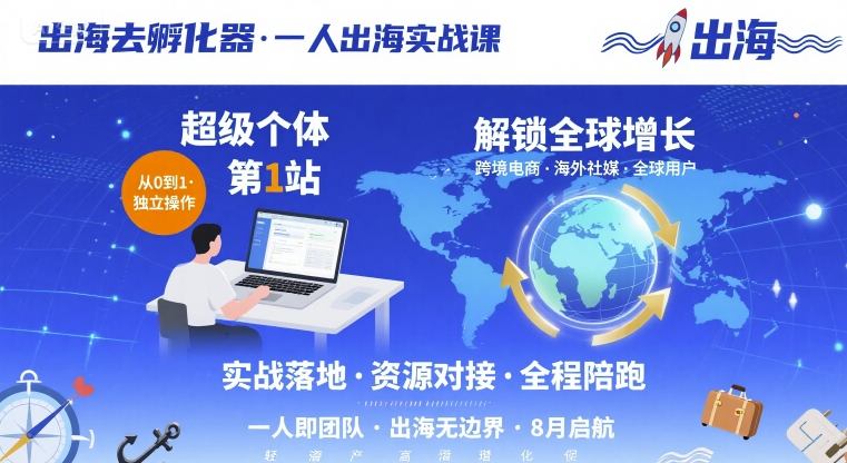 出海去孵化器，一人出海实战课，​超级个体第1站，解锁全球增长-吾爱创业网