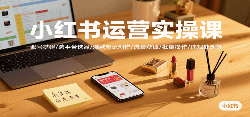 小红书运营实操课，账号搭建/跨平台选品/爆款笔记创作/流量获取/批量操作/违规处理等-吾爱创业网