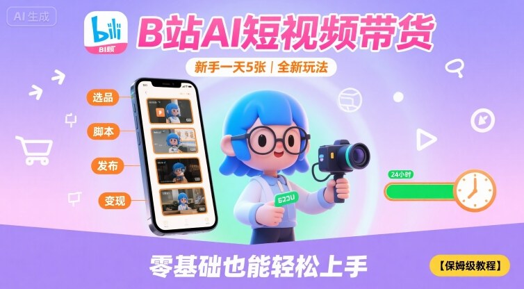 B站AI短视频带货，新手一天5张，全新玩法【保姆级教程】-吾爱创业网