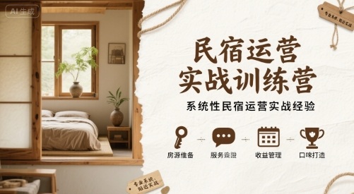 民宿运营实战训练营，系统性民宿运营实战经验-吾爱创业网