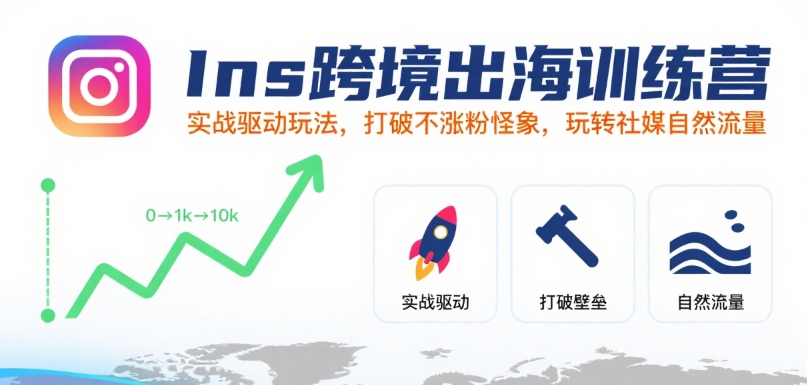 Ins跨境出海训练营，实战驱动玩法，打破不涨粉怪象，玩转社媒自然流量-吾爱创业网