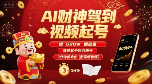 AI财神驾到视频起号，爆600W播放量，快速起千粉万粉号，3分钟教会你(附详细教程)-吾爱创业网