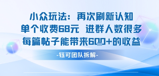 小众玩法再次刷新认知单个收费68米进群人数很多每篇帖子能带来6张的收益-吾爱创业网