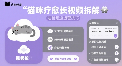 猫咪疗愈长视频拆解 &油管频道运营技巧-吾爱创业网