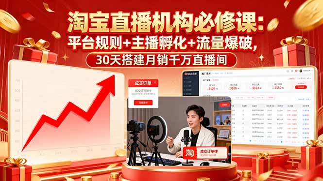 （16087期）淘宝直播机构必修课：平台规则/主播孵化/流量爆破,30天搭建月销千万直播间-吾爱创业网