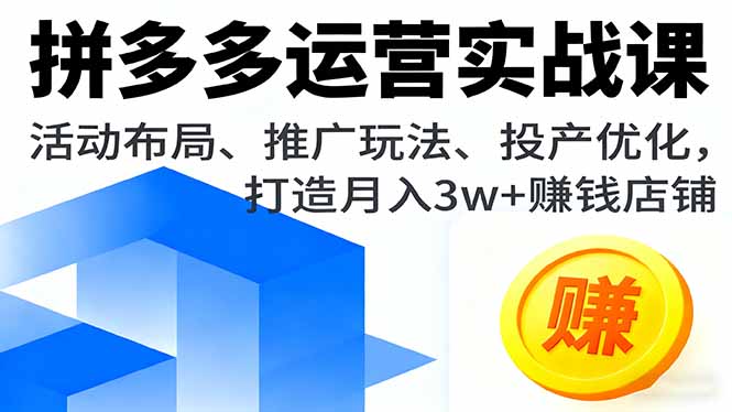 （16135期）拼多多运营实战课，活动布局、推广玩法、投产优化，打造月入3w+赚钱店铺-吾爱创业网