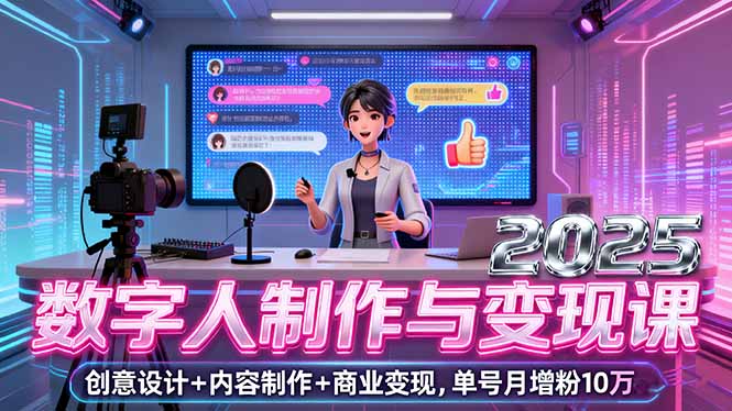 （16032期）2025数字人制作与变现课，创意设计+内容制作+商业变现，单号月增粉10万+-吾爱创业网