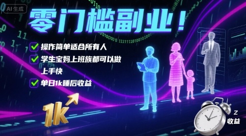 零门槛副业！操作简单适合所有人，学生宝妈上班族都可以做，上手快，单日1k睡后收益【揭秘】-吾爱创业网