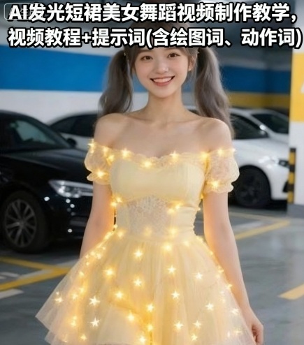 AI发光短裙美女舞蹈视频制作教学，视频教程+提示词(含绘图词、动作词)-吾爱创业网
