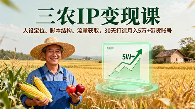 （16044期）三农IP变现课，人设定位、脚本结构、流量获取，30天打造月入5万+带货账号-吾爱创业网