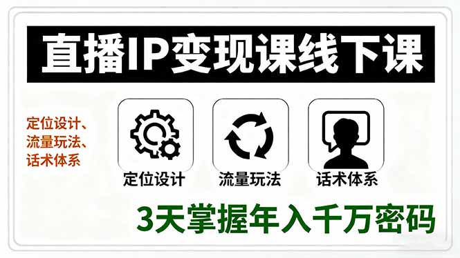 （16065期）直播IP变现课线下课，定位设计、流量玩法、话术体系，3天掌握年入千万密码-吾爱创业网