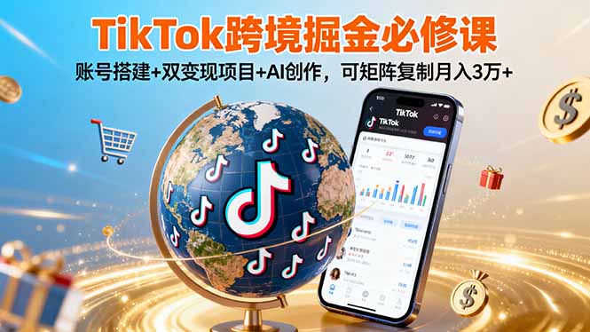 （16003期）TikTo跨境掘金必修课，账号搭建+双变现项目+AI创作，可矩阵复制月入3万+-吾爱创业网