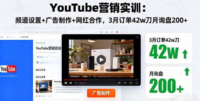 （16107期）YouTube营销实训：频道设置+广告制作+网红合作，3月订单42w刀月询盘200+-吾爱创业网