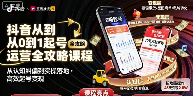 抖音从0到1起号运营全攻略课程，从认知纠偏到实操落地，高效起号变现-吾爱创业网