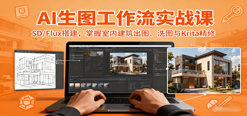 AI生图工作流实战课：SD/Flux搭建，掌握室内建筑出图、洗图与Krita精修-吾爱创业网