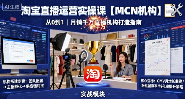 淘宝直播运营实操课【MCN机构】，从0到1做一家月销千W的直播机构-吾爱创业网
