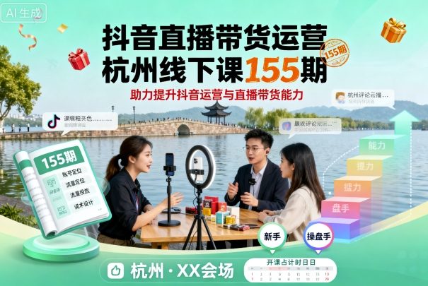 抖音直播带货运营杭州线下课155期，助力提升抖音运营与直播带货能力-吾爱创业网
