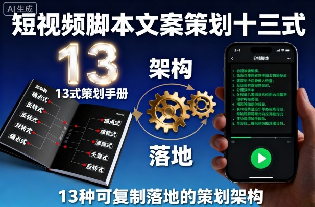 短视频脚本文案策划十三式，13种可复制落地的策划架构-吾爱创业网