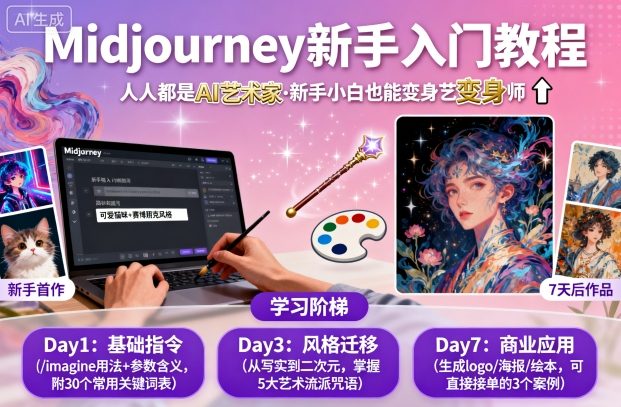 midjourney新手入门教程：人人都是AI艺术家，新手小白也能变身艺术大师-吾爱创业网