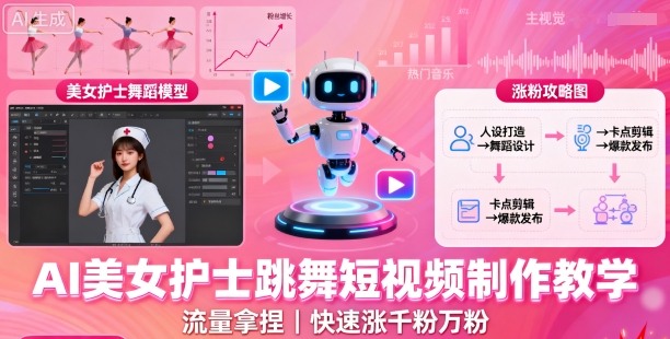 AI美女护士跳舞短视频制作教学，流量拿捏，快速涨千粉万粉【提示词+视频教程】-吾爱创业网