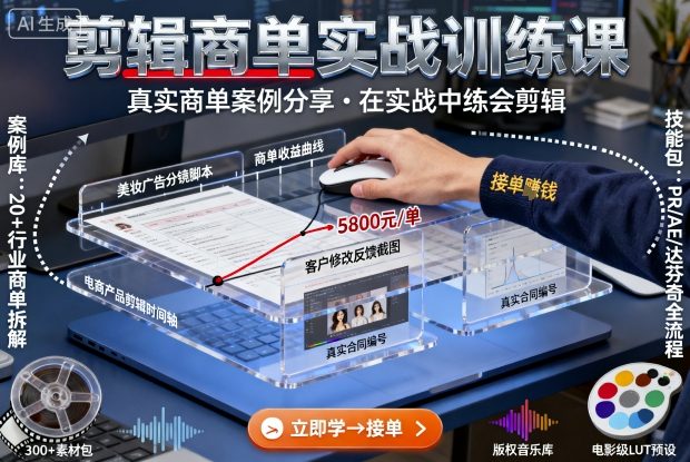 剪辑商单实战训练课，真实商单案例分享，在实战中练会剪辑-吾爱创业网
