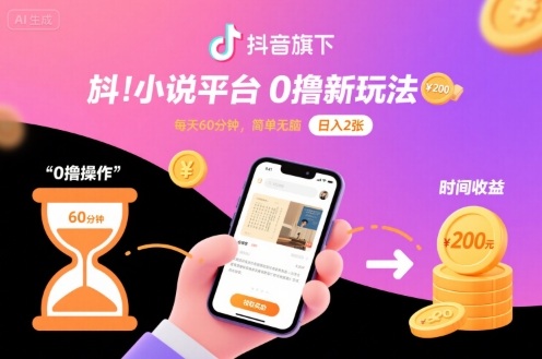 抖音旗下小说平台0撸新玩法，每天挂G60分钟，简单无脑，日入2张【揭秘】-吾爱创业网