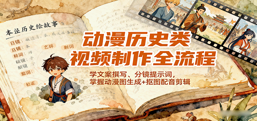 动漫历史类视频制作全流程，学文案撰写、分镜提示词，掌握动漫图生成+抠图配音剪辑-吾爱创业网
