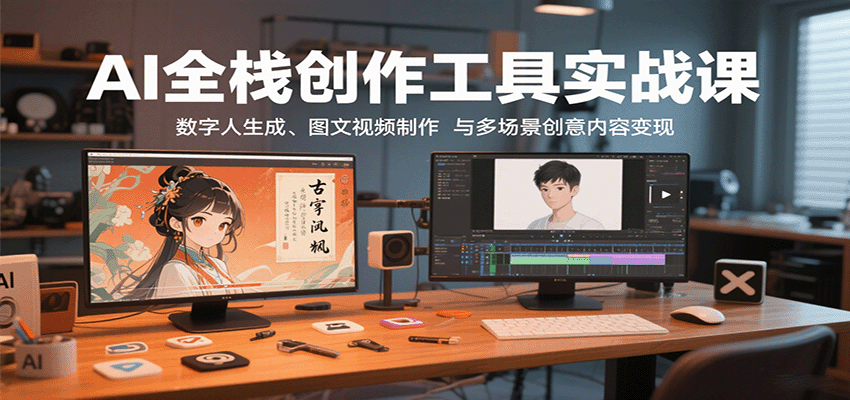 AI全栈创作工具实战课：数字人生成、图文视频制作与多场景创意内容变现-吾爱创业网