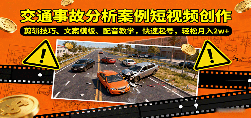 交通事故分析案例短视频创作，剪辑技巧、文案模板、配音教学，快速起号，轻松月入2w+-吾爱创业网