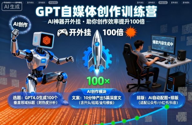 GPT自媒体创作训练营：AI神器开外挂，助你创作效率提升100倍-吾爱创业网