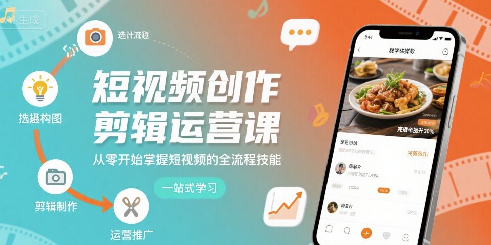 短视频创作剪辑运营课，从零开始掌握短视频的全流程技能-吾爱创业网