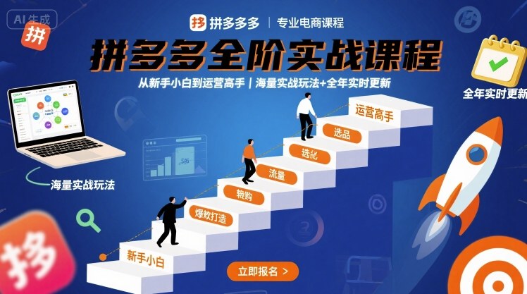 拼多多全阶实战课程，从新手小白到运营高手，海量实战玩法+全年实时更新【2025年9月更新】-吾爱创业网