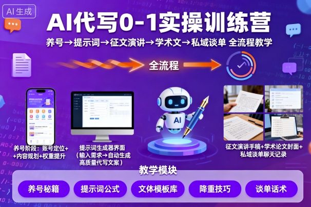 AI代写0-1实操训练营，从养号、提示词、征文演讲、学术文，到私域谈单的全流程教学-吾爱创业网