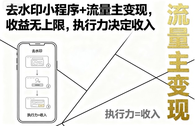 去水印小程序+流量主变现，收益无上限，执行力决定收入-吾爱创业网