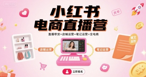 小红书电商直播营，直播带货+店铺运营+笔记运营=全电商-吾爱创业网