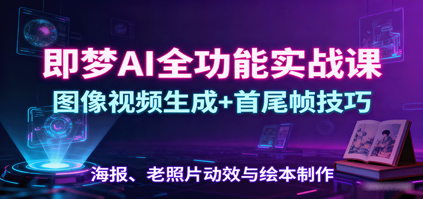 即梦AI全功能实战课：图像视频生成+首尾帧技巧，海报、老照片动效与绘本制作-吾爱创业网