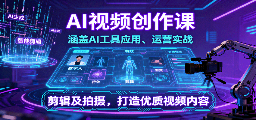 AI视频创作课，涵盖AI工具应用、运营实战、剪辑及拍摄，打造优质视频内容-吾爱创业网