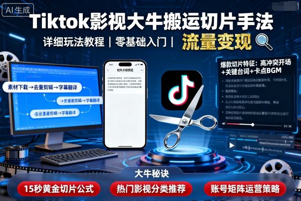 Tiktok影视大牛搬运切片手法，详细玩法教程-吾爱创业网