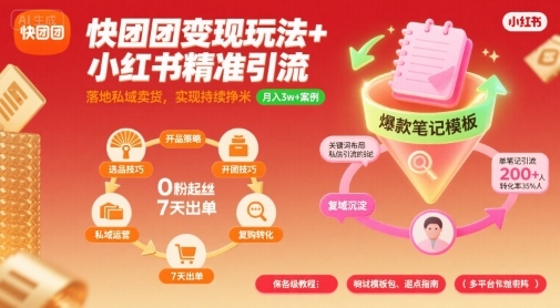 快团团变现玩法+小红书精准引流技巧，助你真正落地私域卖货，实现持续挣米-吾爱创业网