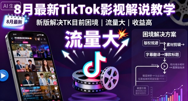 8月最新TikTok影视解说教学，新版解决TK目前困境，流量大，收益高-吾爱创业网